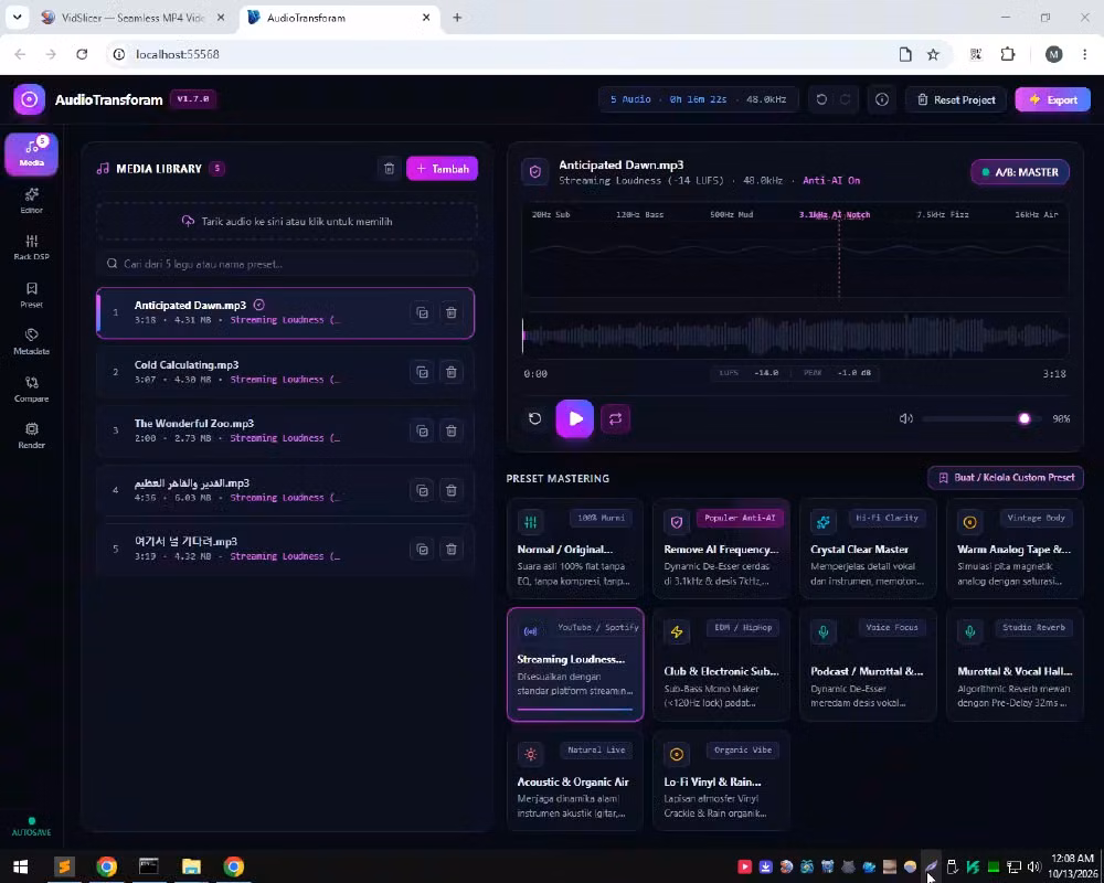 Aplikasi AudioTransforam, Mastering Lagu dengan mudah