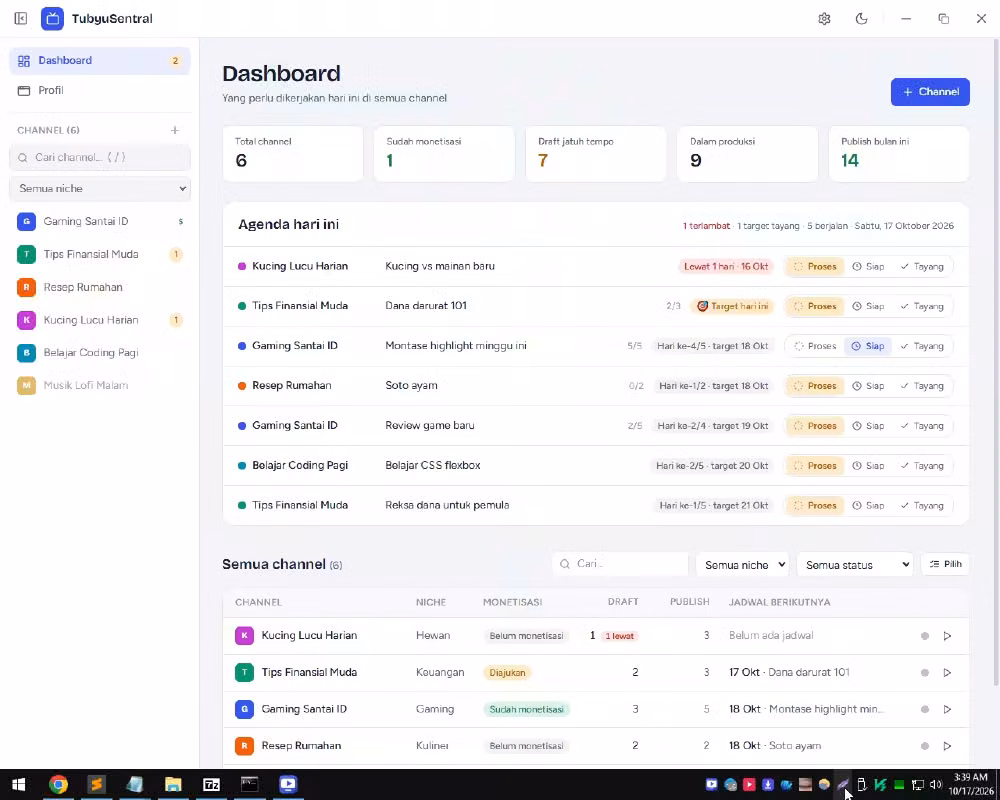 Aplikasi TubyuSentral, Kelola Channel Youtube dengan kalender konten