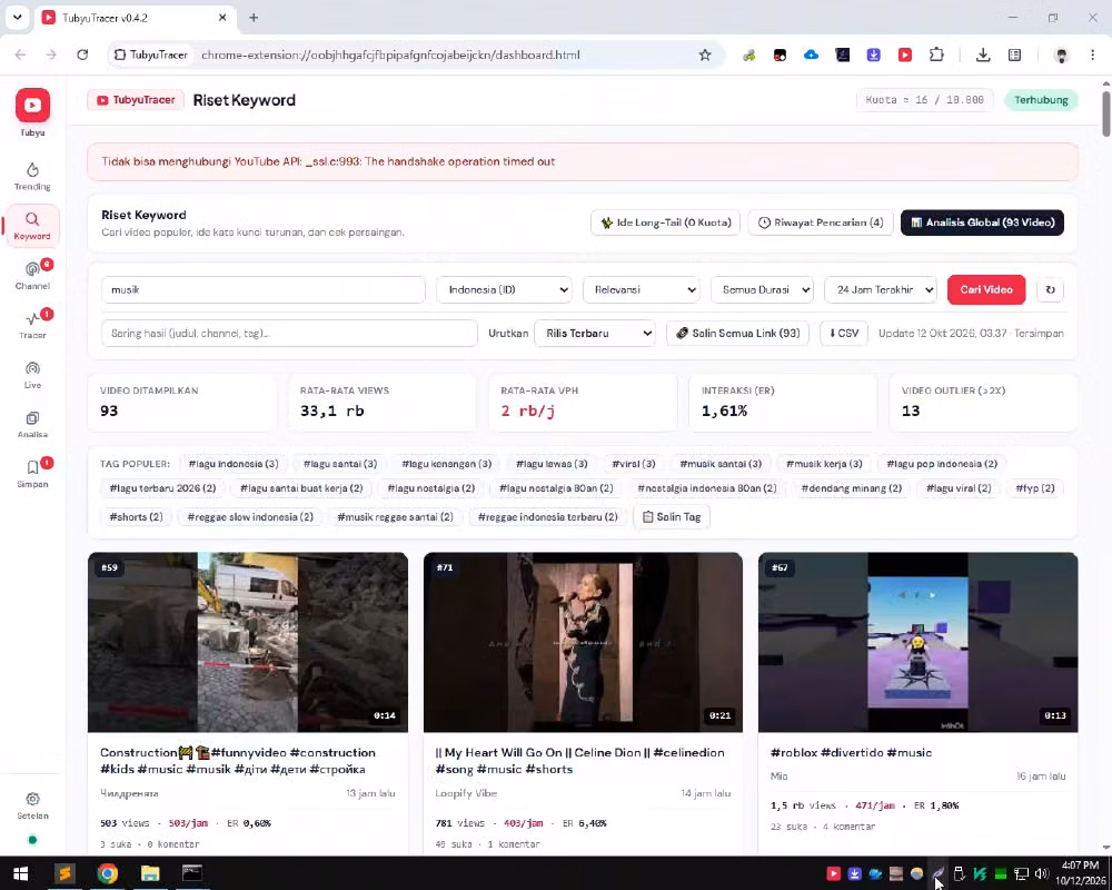 Aplikasi TubyuTracer, Mencari Konten yang berpotensial diyoutube